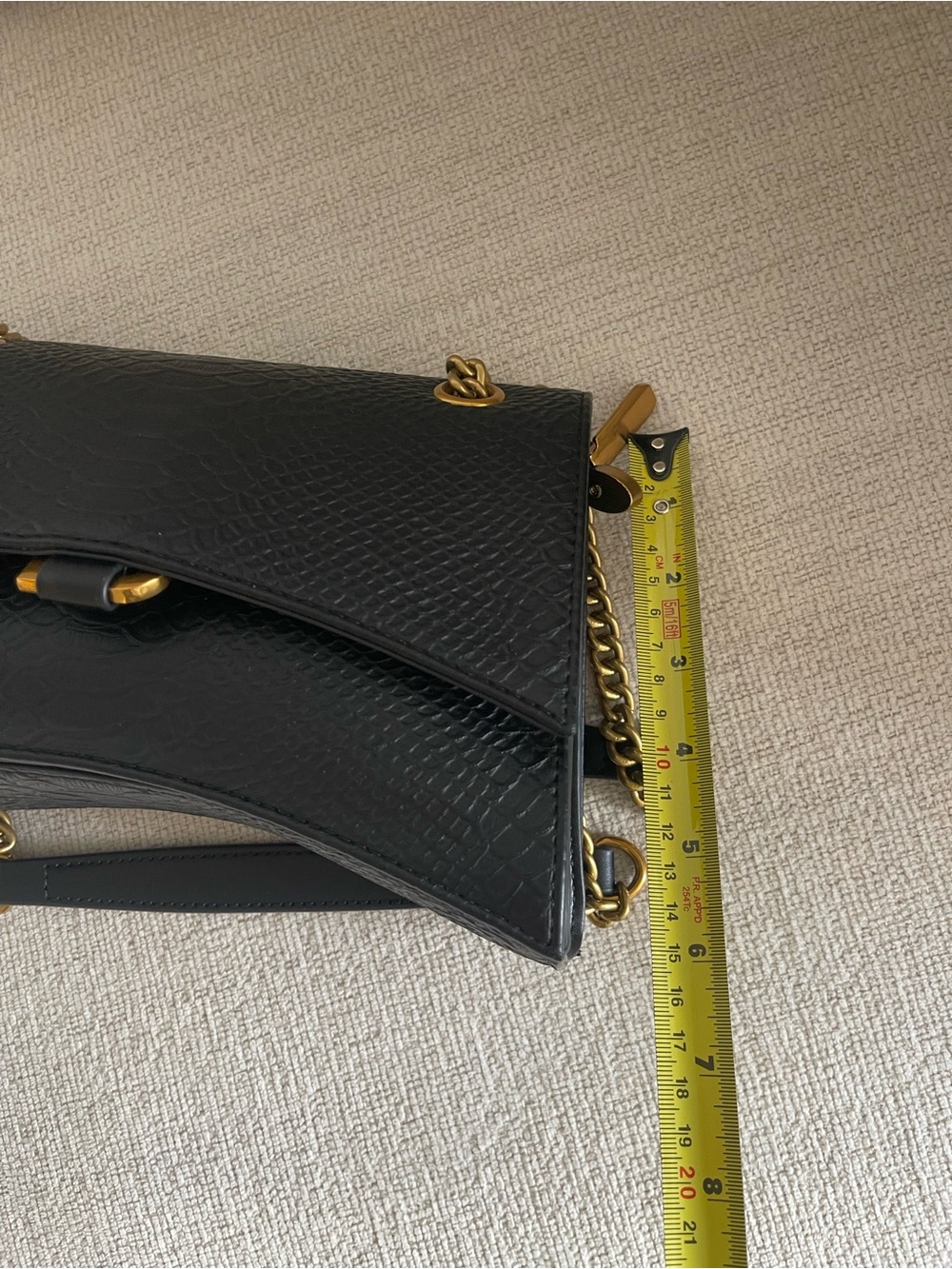 Black Textured Shoulder Bag with Gold Chain Handles - Picture 10 of 10